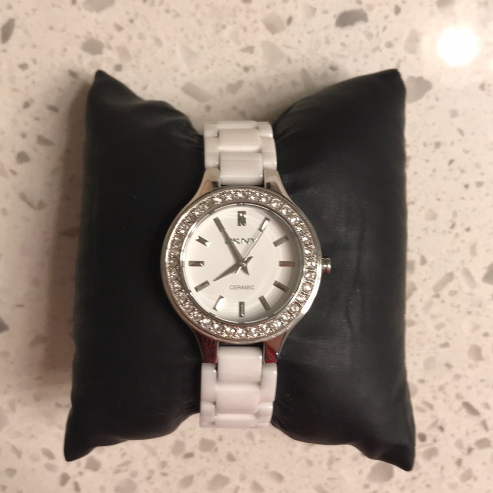 DKNY Ceramic White Watch with Swarovski Crystals
